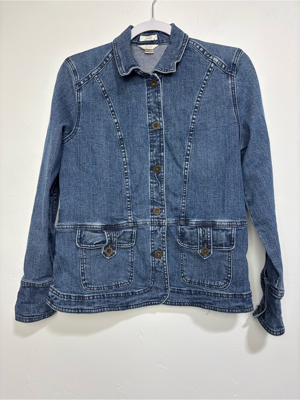 Christopher & Banks Women's M Blue Button Front Collared Jacket Pockets Stretch